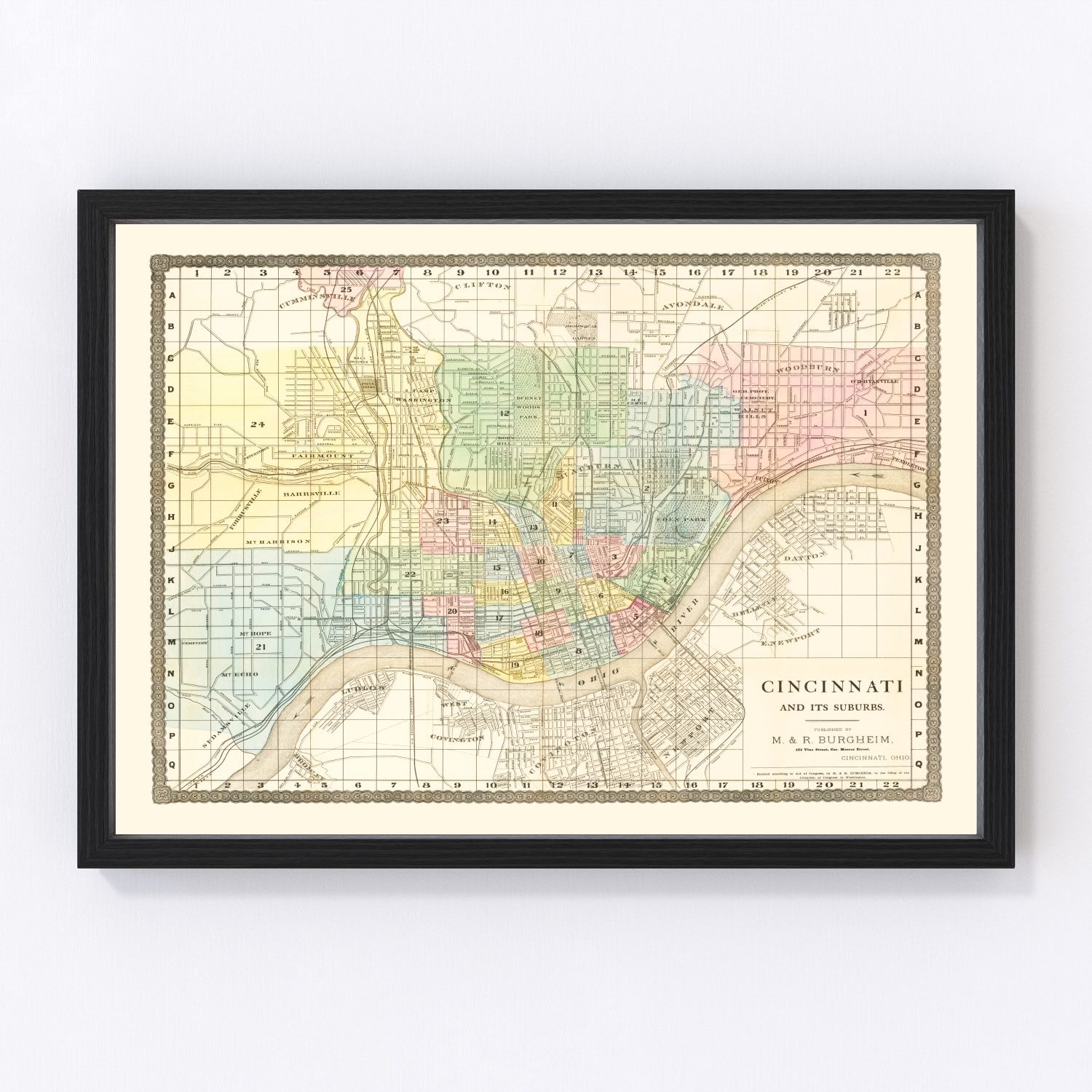 Vintage map of Cincinnati, Ohio, 1875