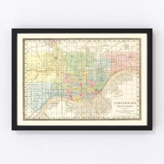 Vintage map of Cincinnati, Ohio, 1875
