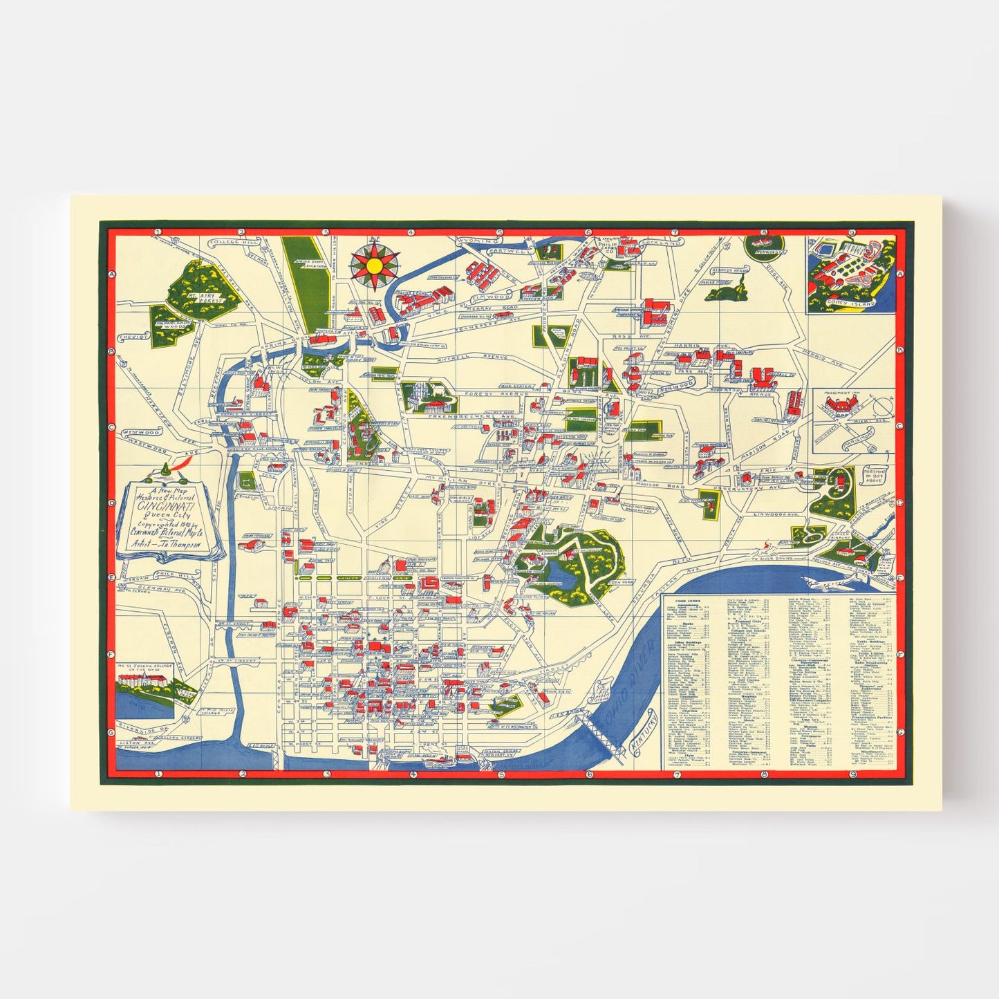 Vintage Map of Cincinnati, Ohio, 1940