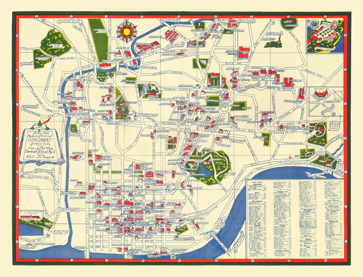Vintage Map of Cincinnati, Ohio, 1940