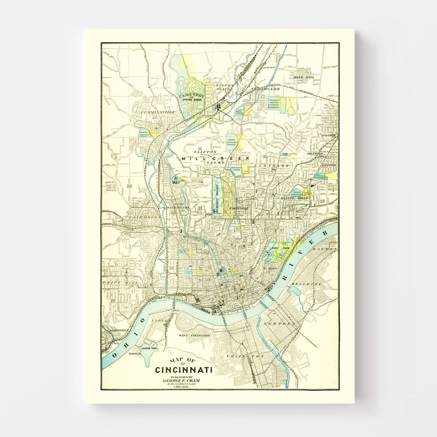 Vintage Map of Cincinnati, Ohio, 1895