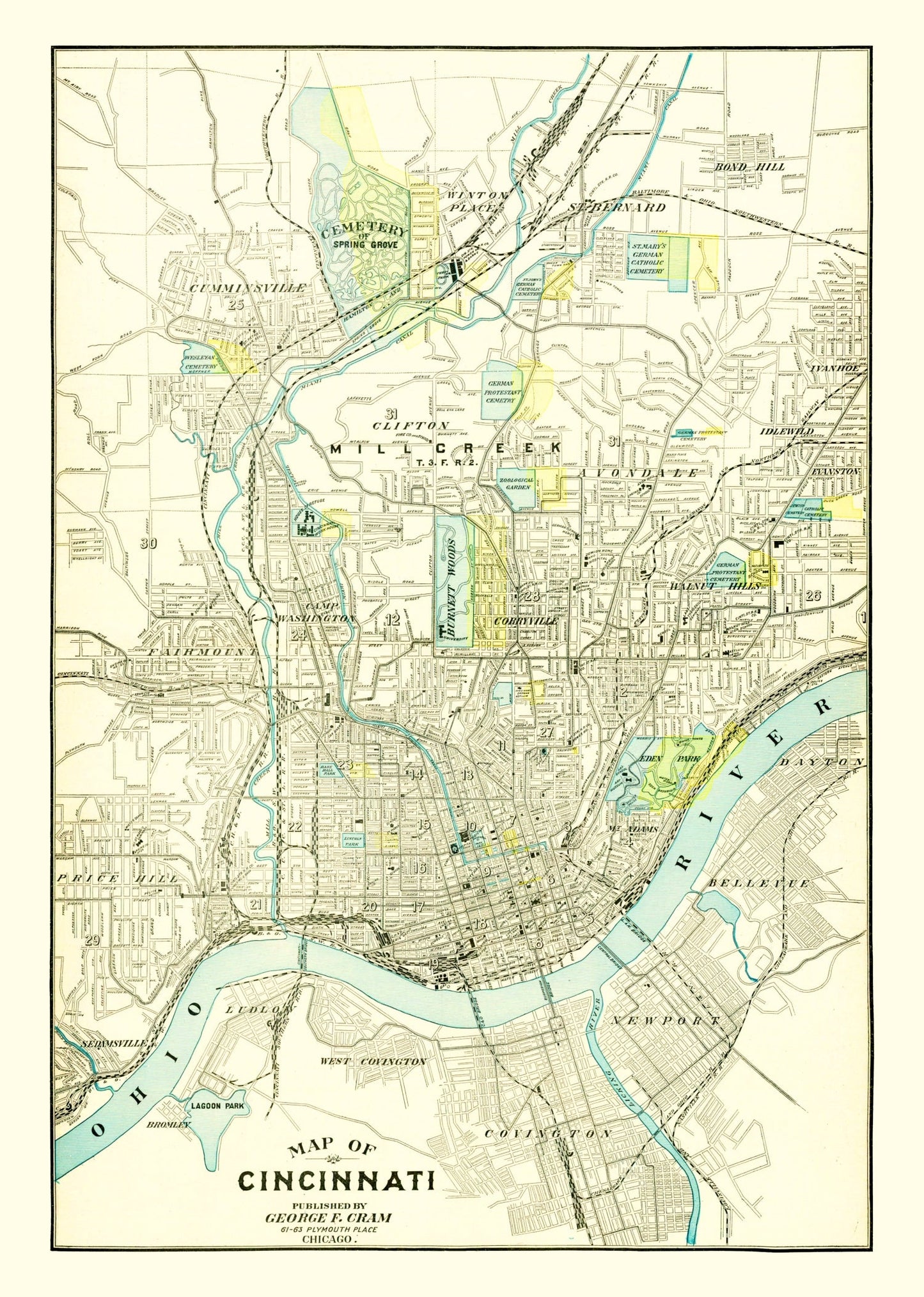 Vintage Map of Cincinnati, Ohio, 1895