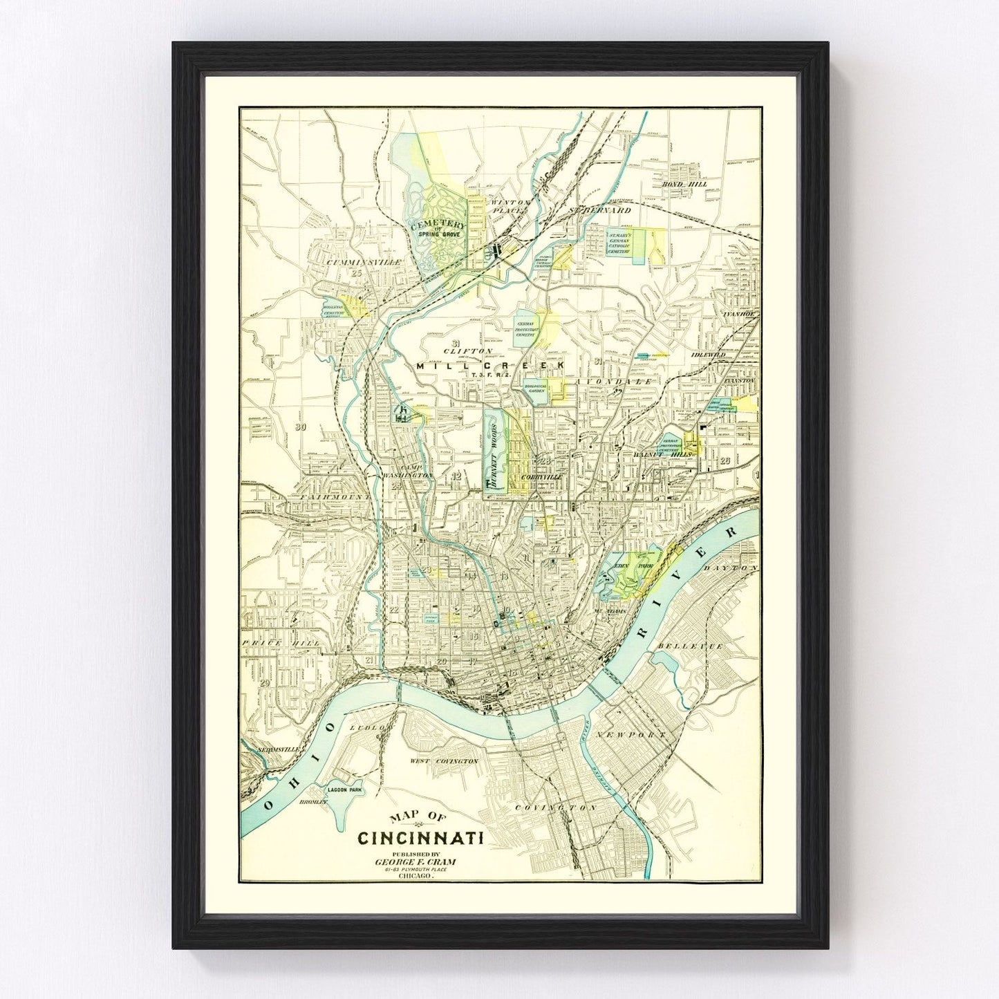 Vintage map of Cincinnati, Ohio, 1895