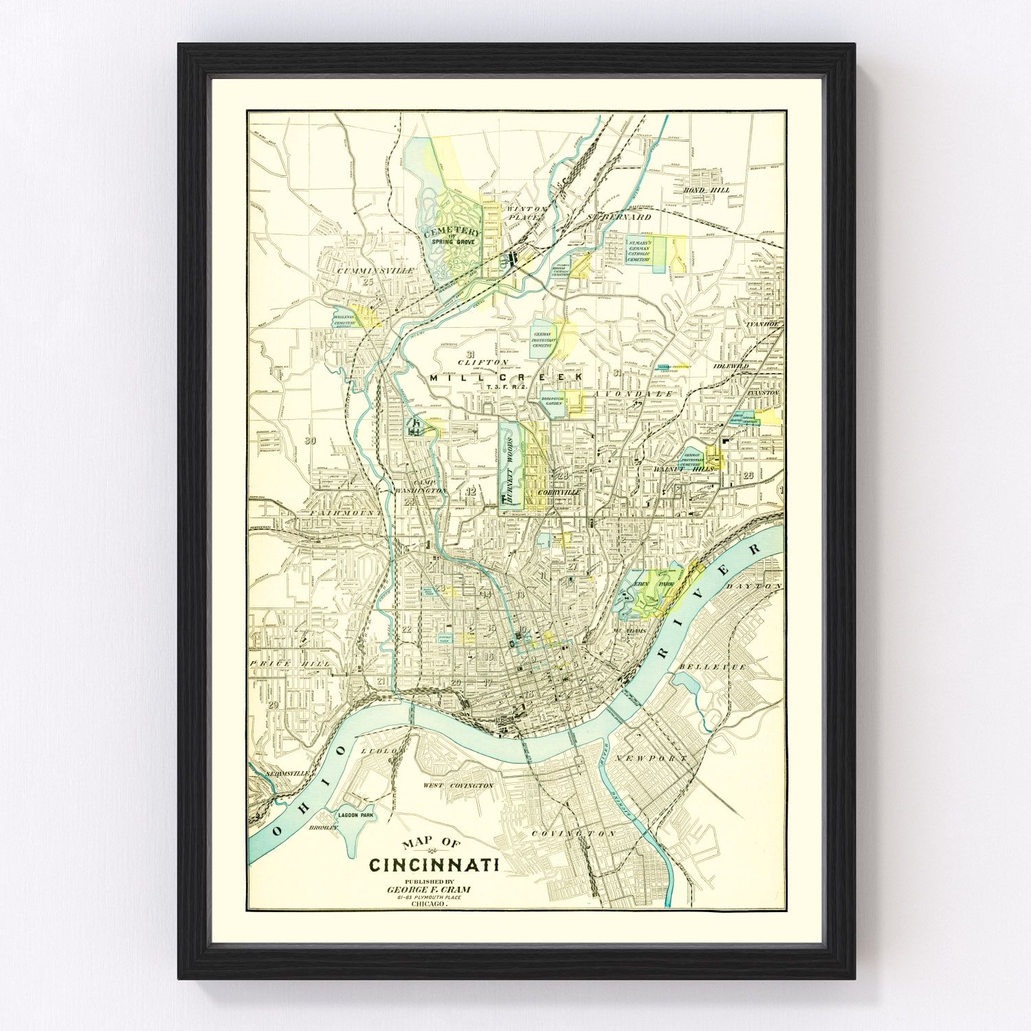 Vintage map of Cincinnati, Ohio, 1895