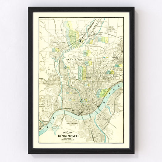 Vintage map of Cincinnati, Ohio, 1895
