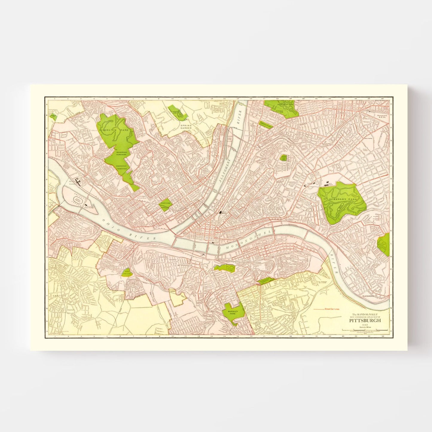 Vintage Map of Pittsburgh, Pennsylvania, 1912