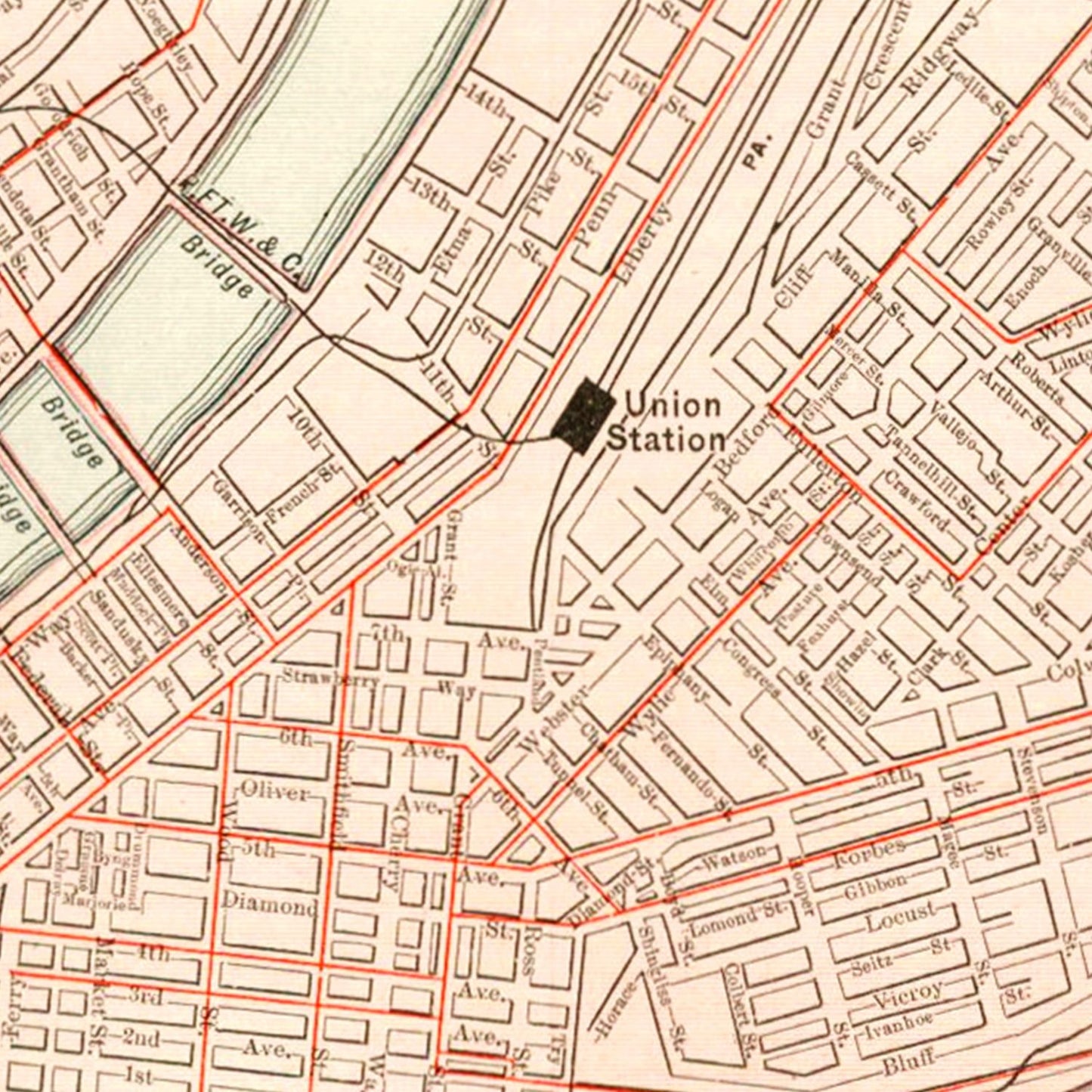 Vintage Map of Pittsburgh, Pennsylvania, 1912