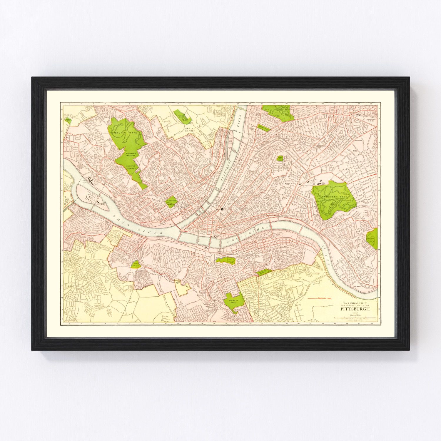 Vintage map of Pittsburgh, Pennsylvania, 1912