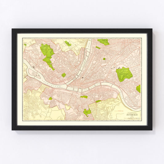 Vintage map of Pittsburgh, Pennsylvania, 1912