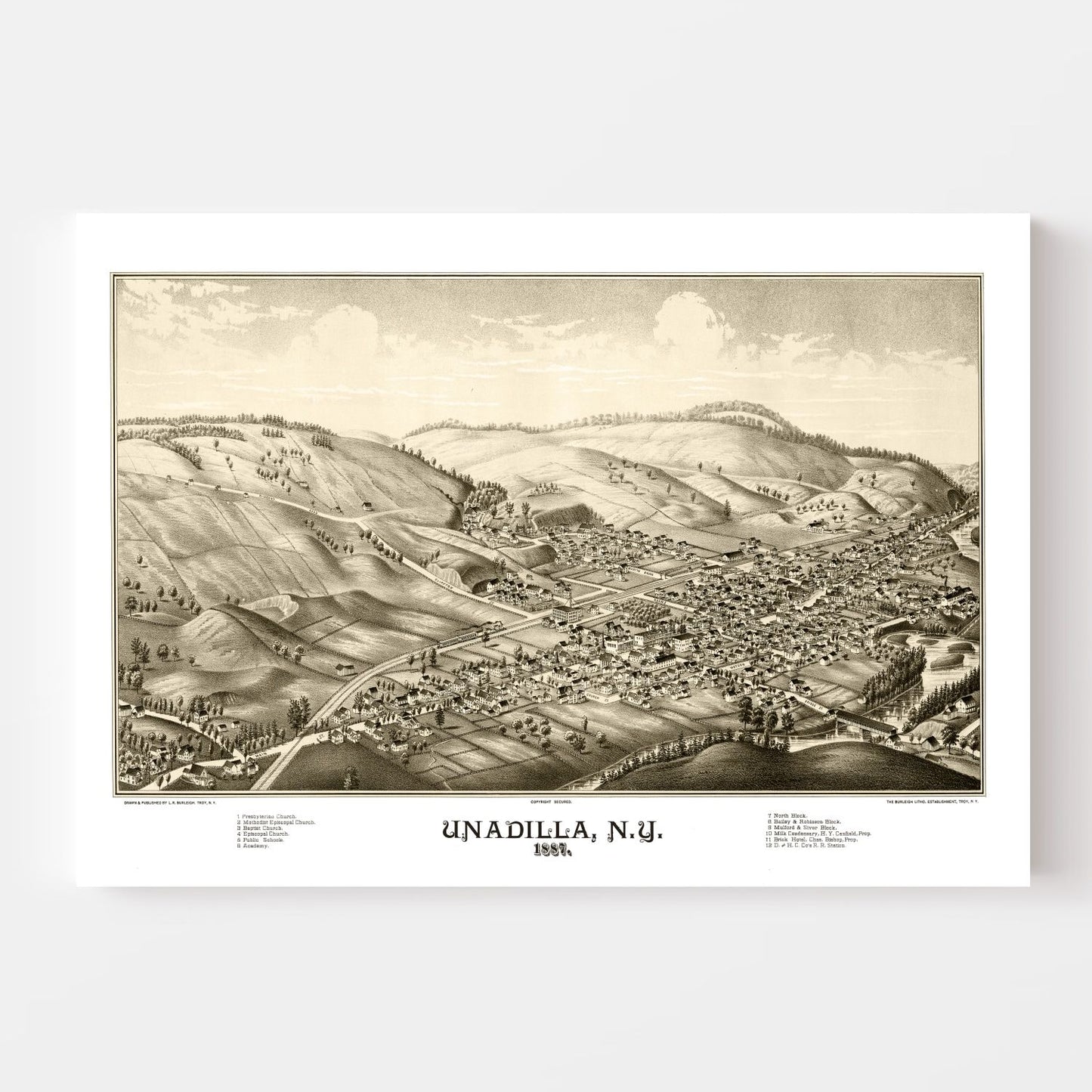 Vintage Map of Unadilla, New York, 1887 (Edition Two)