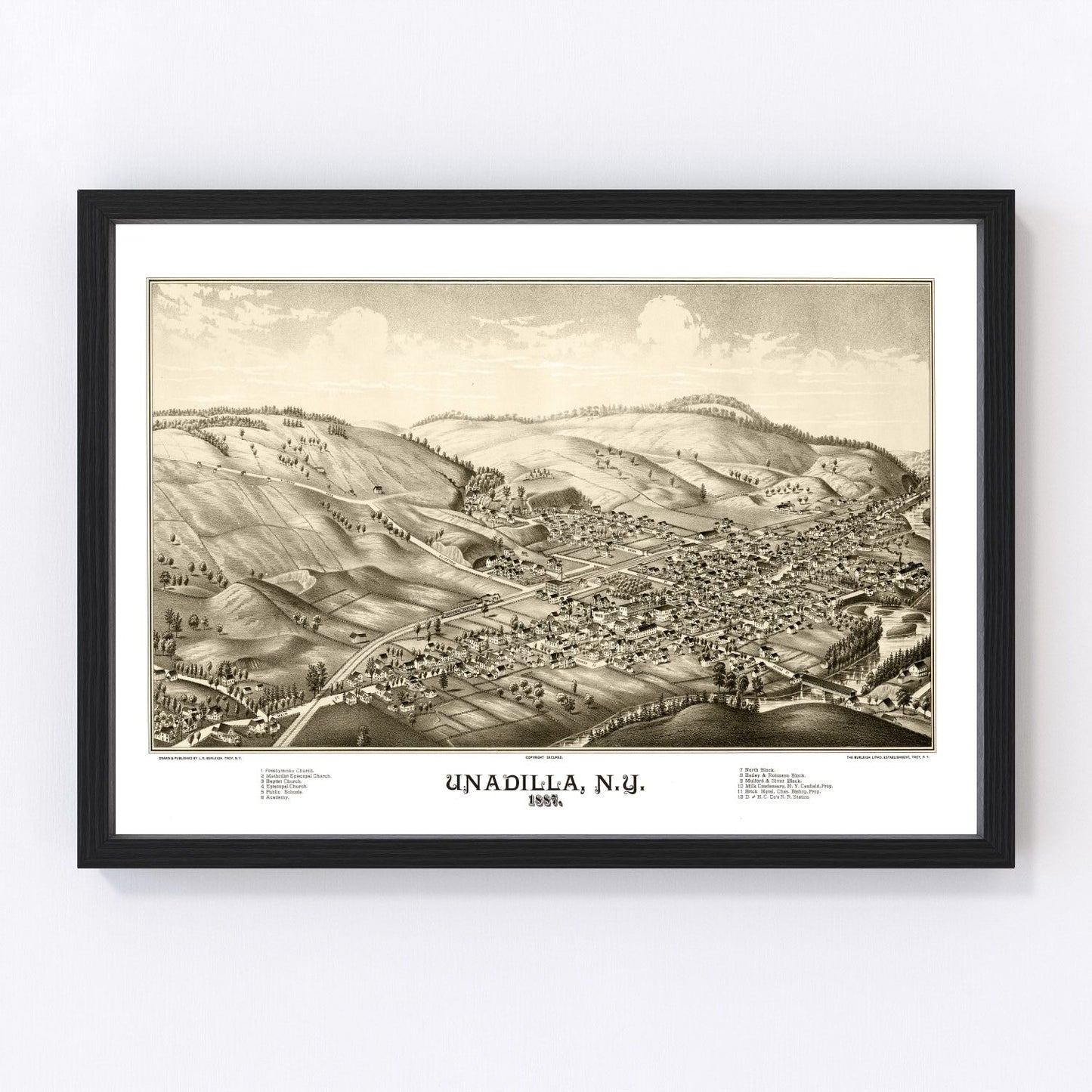 Vintage map of Unadilla, New York, 1887