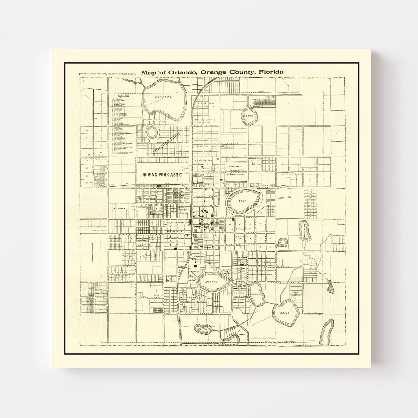 Vintage Map of Orlando, Florida, 1910