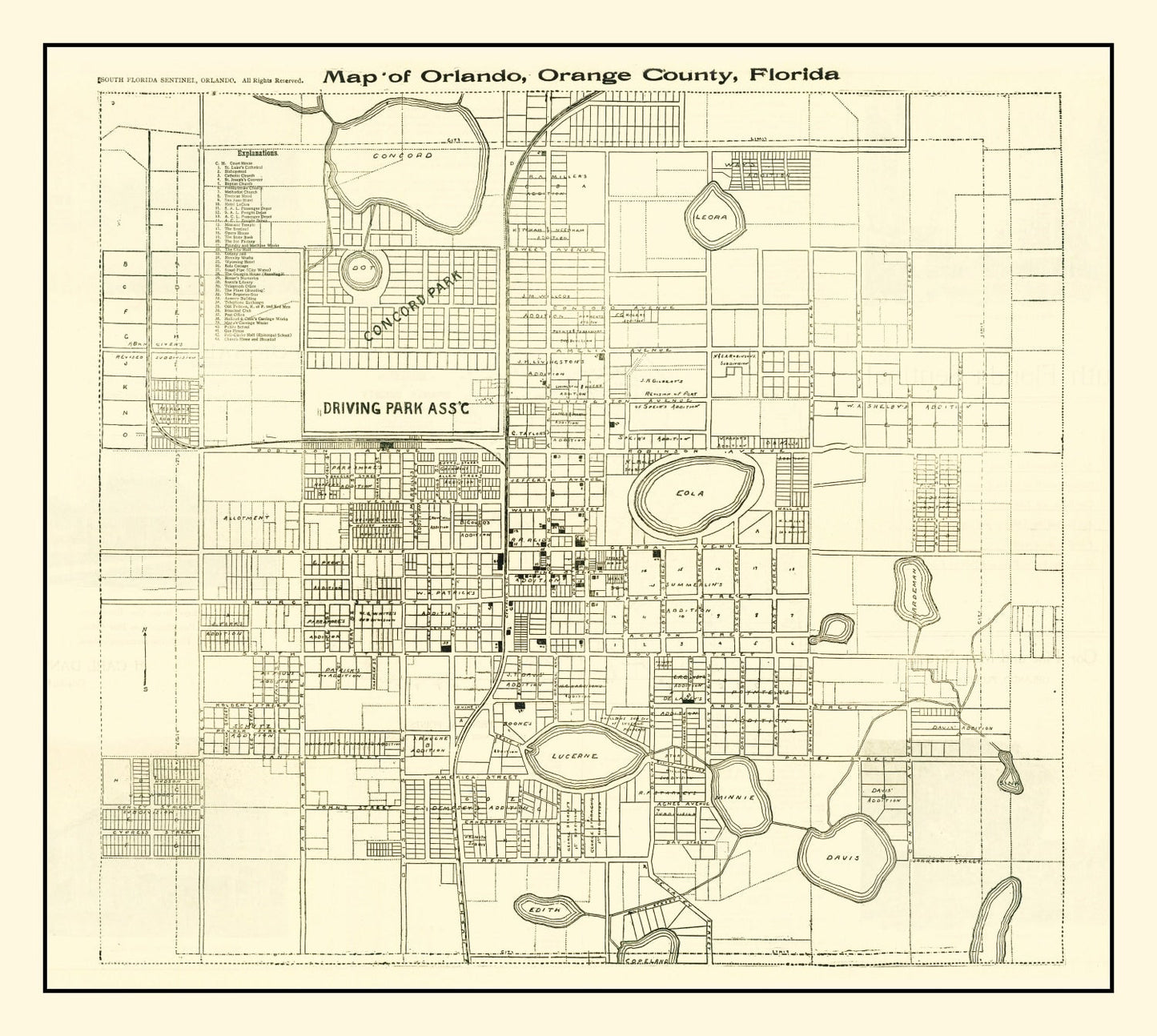 Vintage Map of Orlando, Florida, 1910