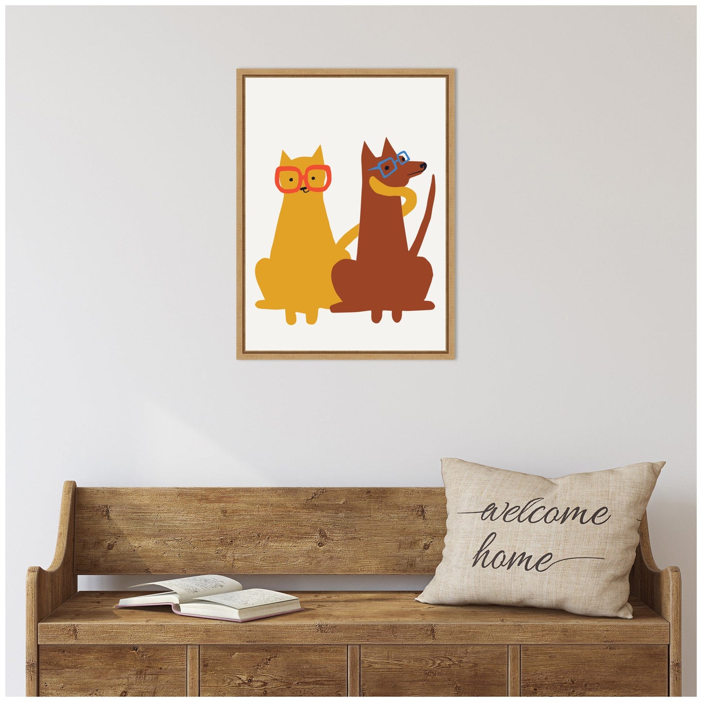 Farm Cat and Dog Framed Canvas Wall Art