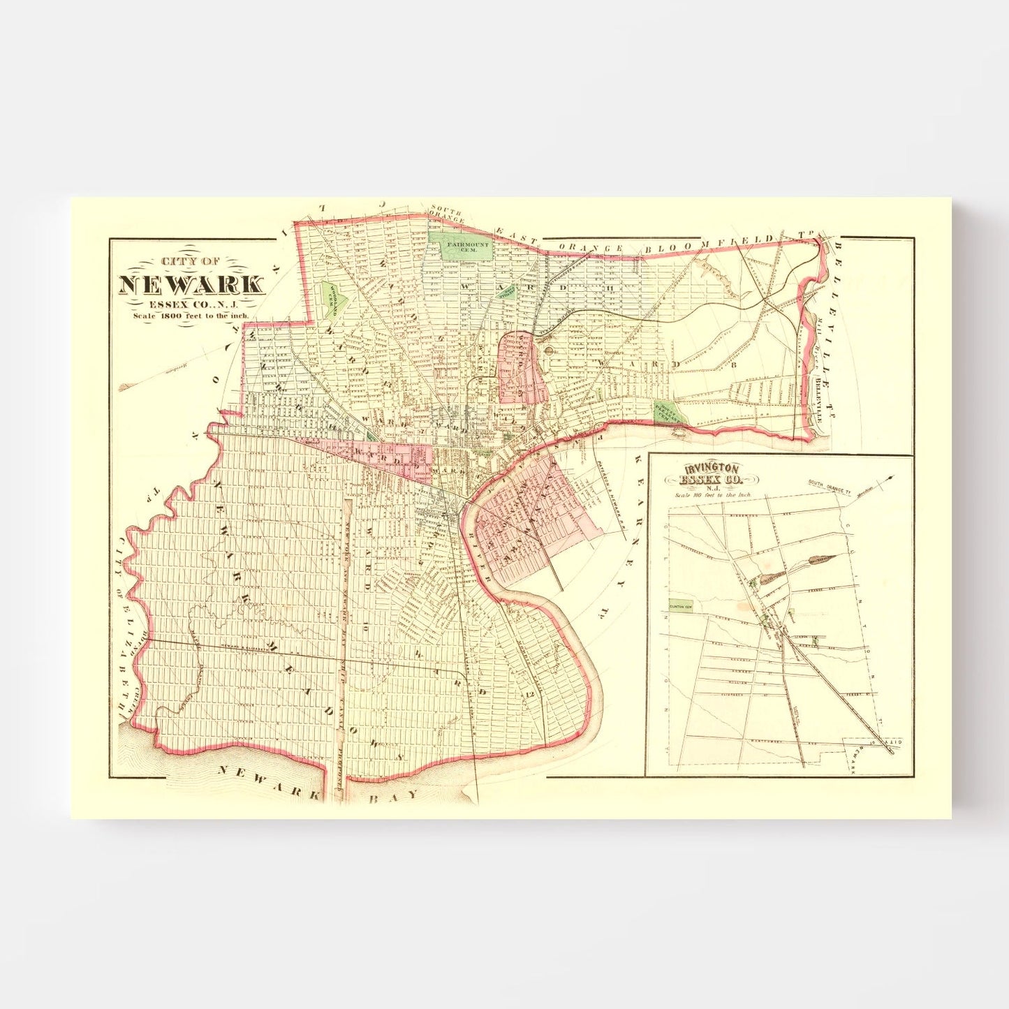 Vintage Map of Newark, New Jersey, 1872