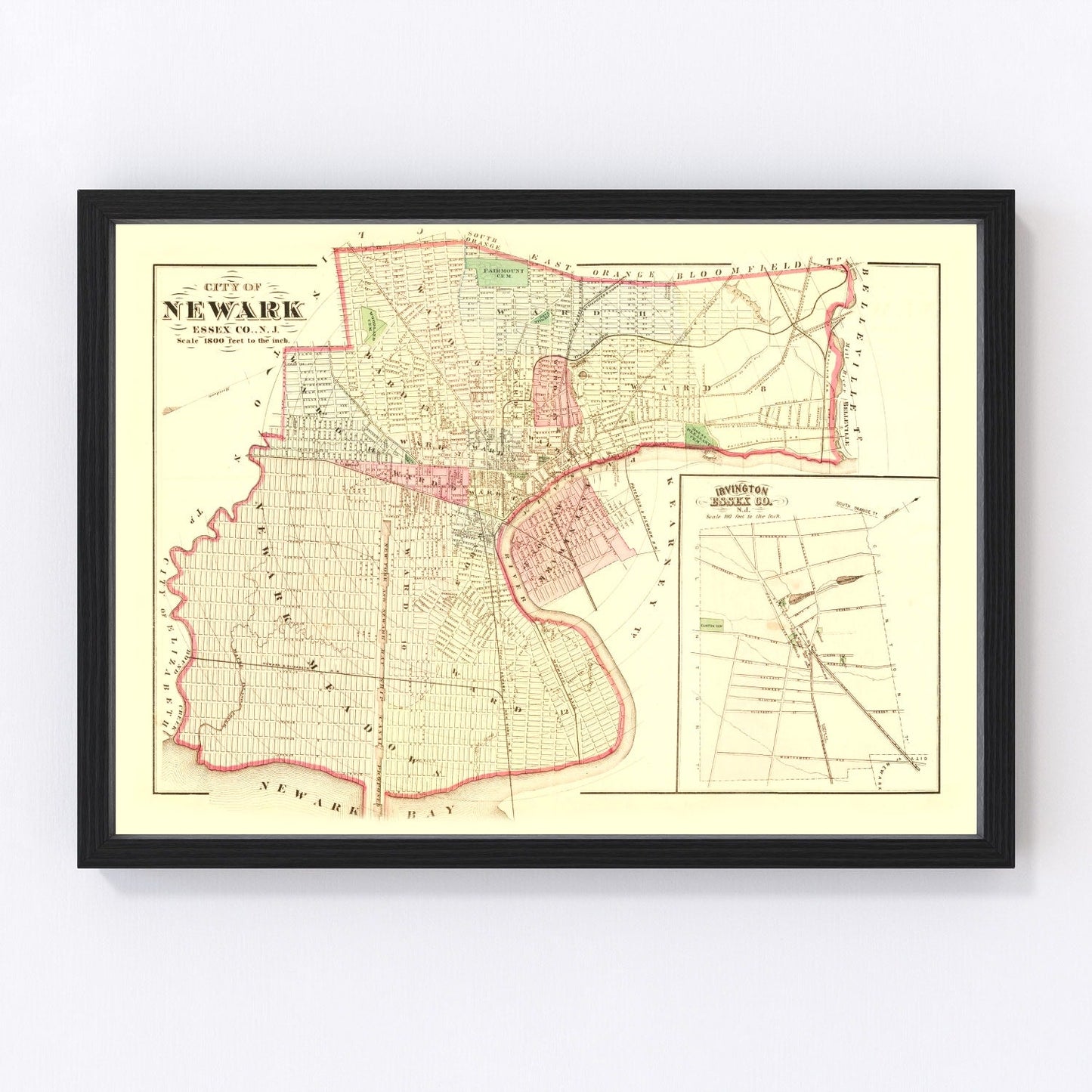Vintage map of Newark, Essex County, New Jersey, 1872