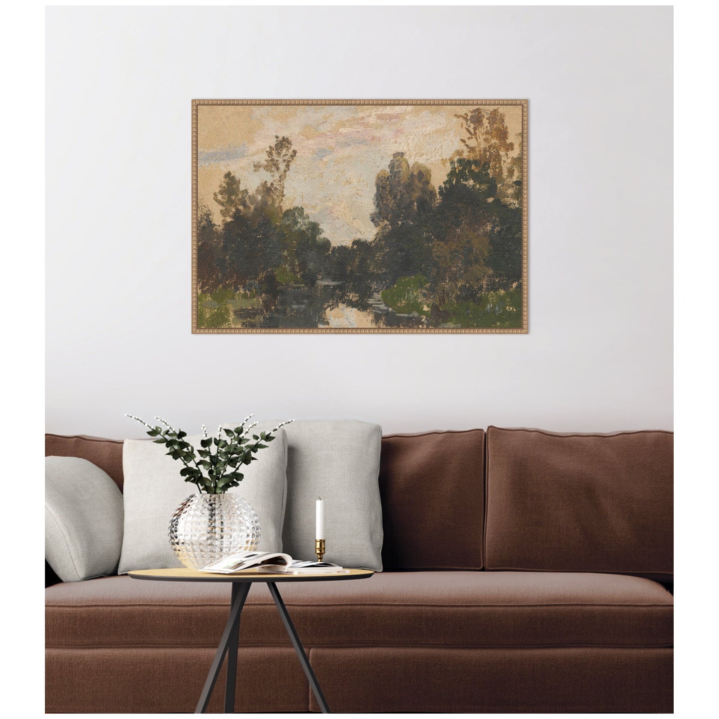 Wooded River Landscape Framed Canvas Wall Art