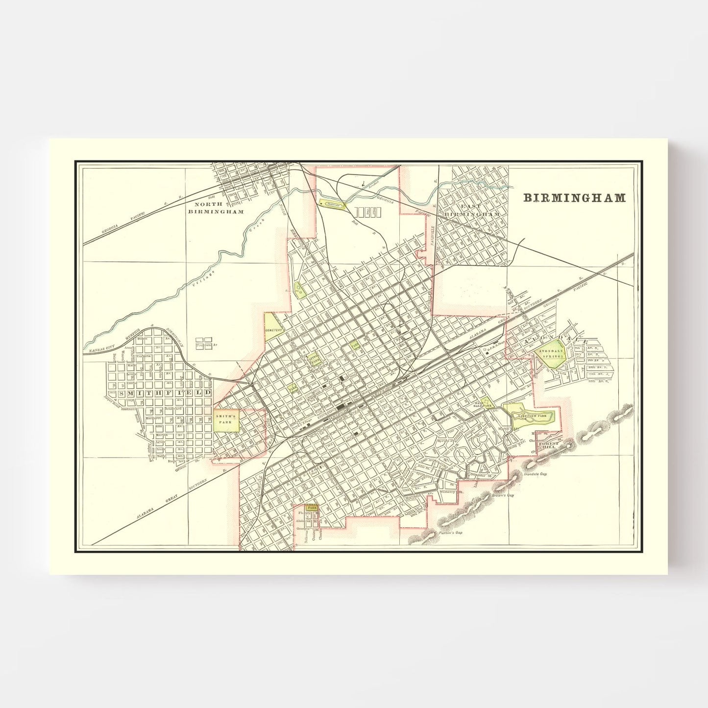 Vintage Map of Birmingham, Alabama, 1895