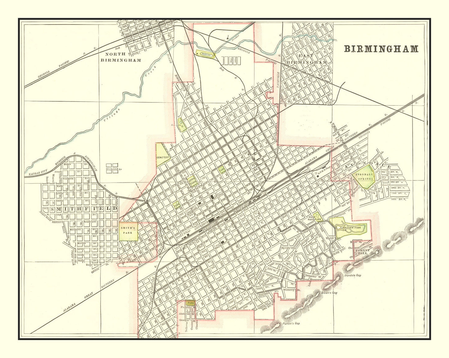 Vintage Map of Birmingham, Alabama, 1895
