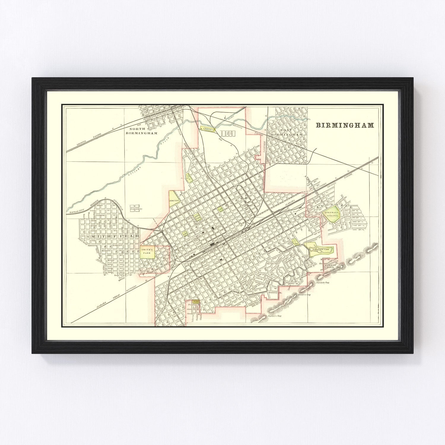 Vintage map of Birmingham, Alabama, 1895