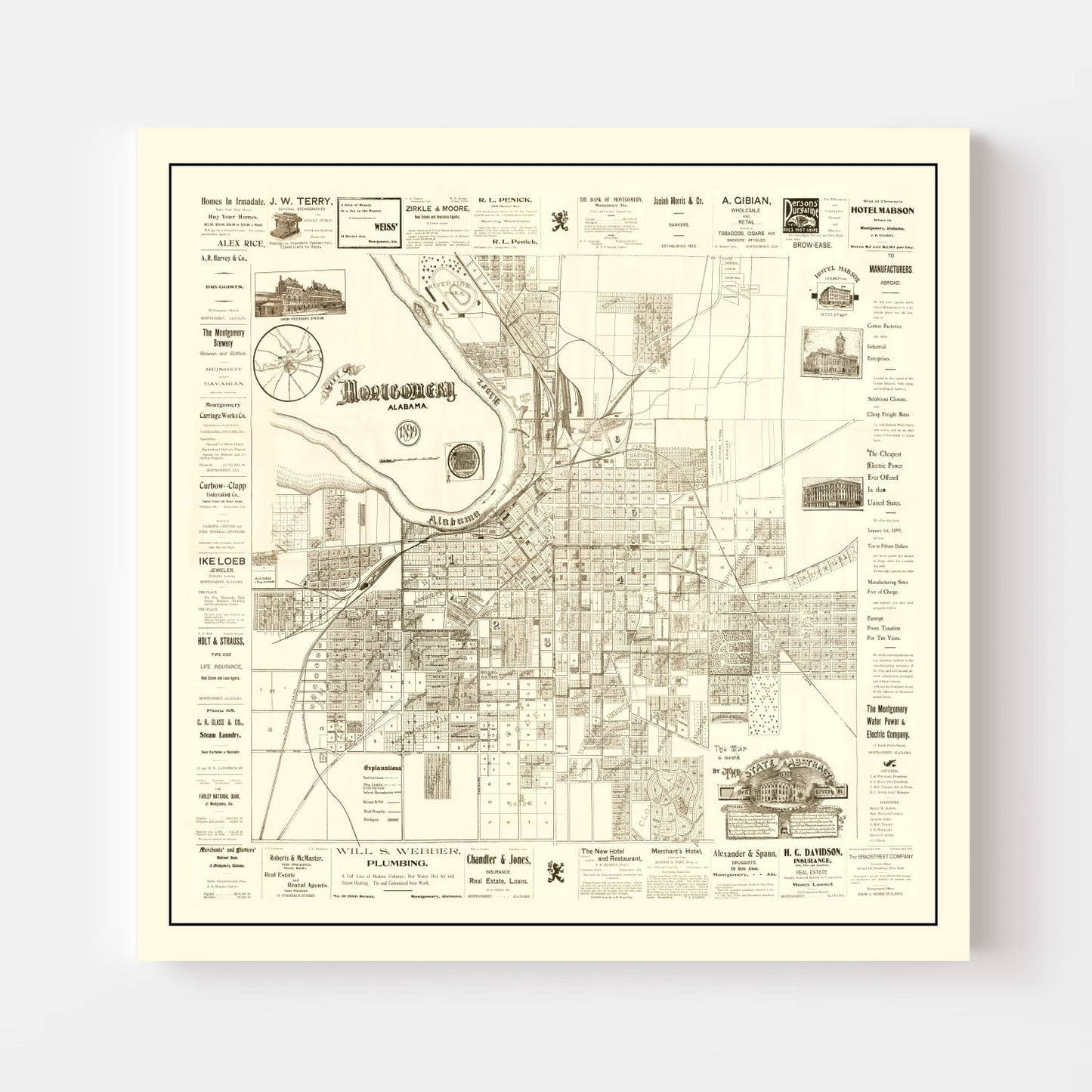 Vintage Map of Montgomery, Alabama, 1899