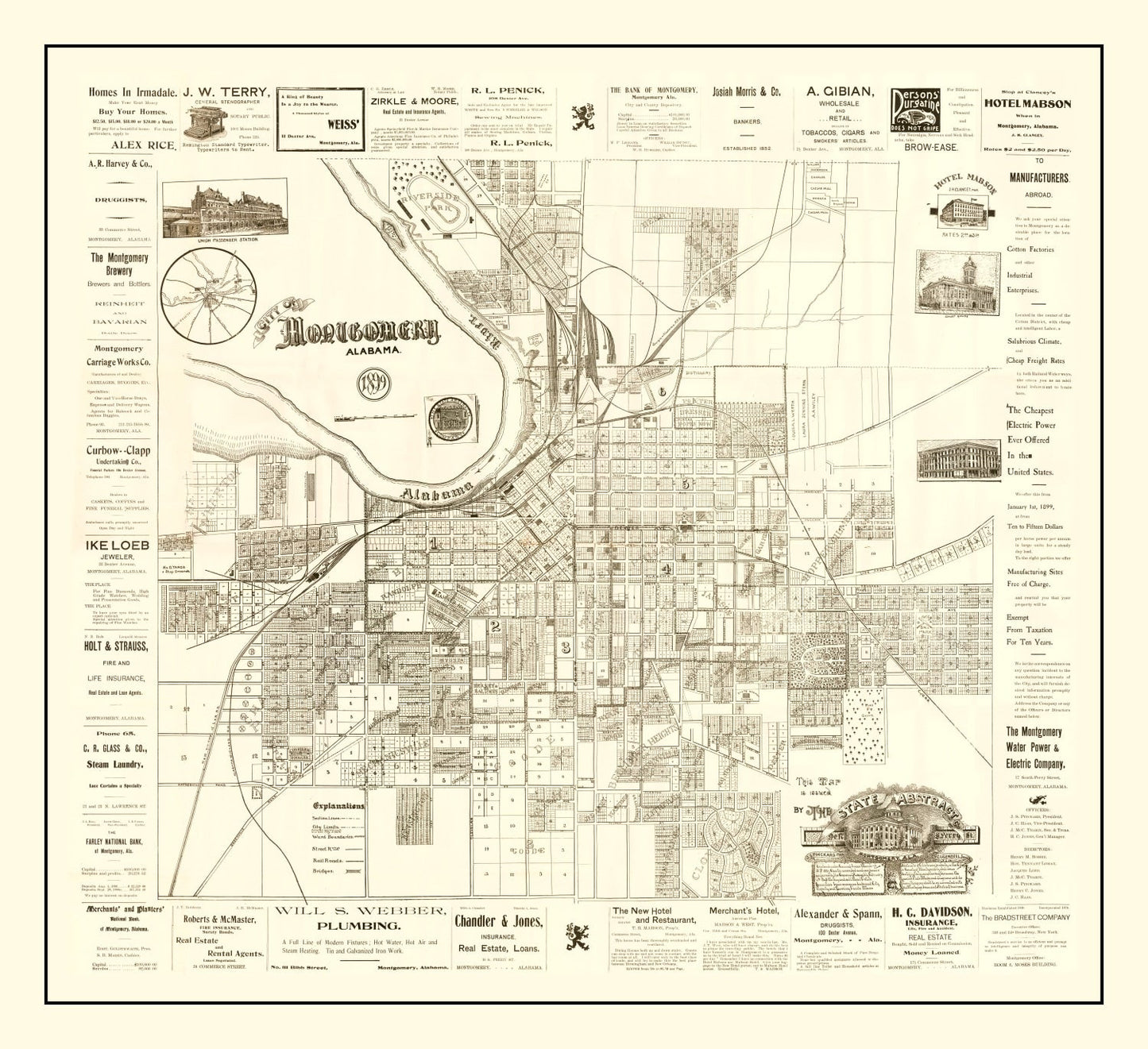 Vintage Map of Montgomery, Alabama, 1899