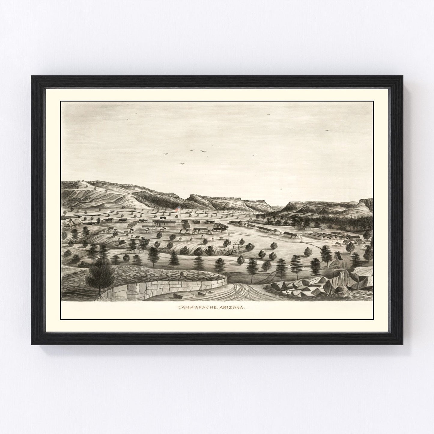 Vintage map of Camp Apache, Arizona, 1876, US Army fort restored print