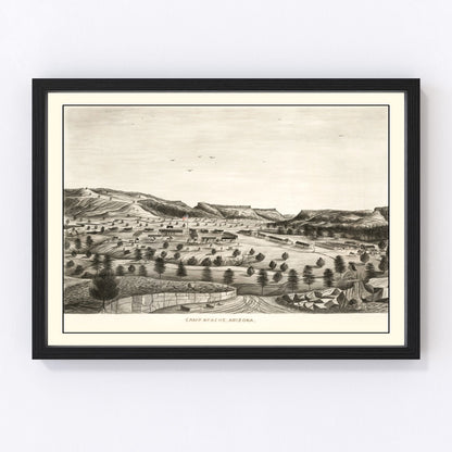 Vintage map of Camp Apache, Arizona, 1876, US Army fort restored print