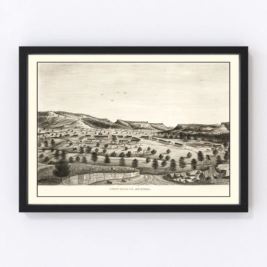 Vintage map of Camp Apache, Arizona, 1876, US Army fort restored print
