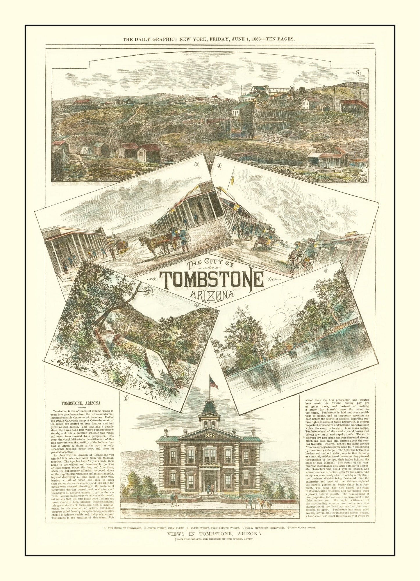 Vintage Map of Tombstone, Arizona, 1883