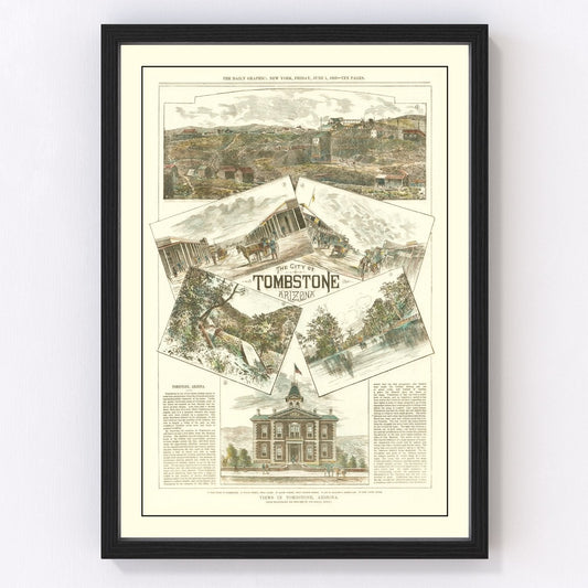 Vintage map of Tombstone, Arizona, 1883