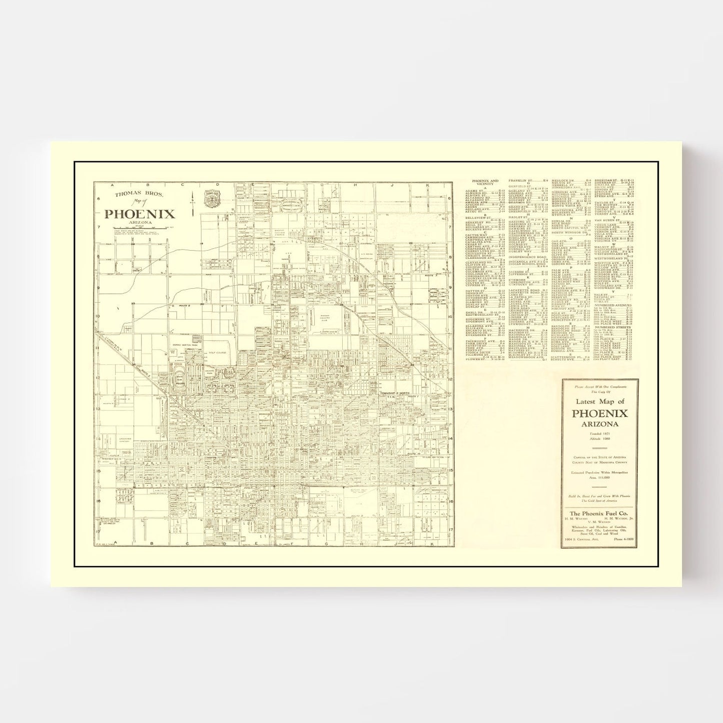 Vintage Map of Phoenix, Arizona, 1935