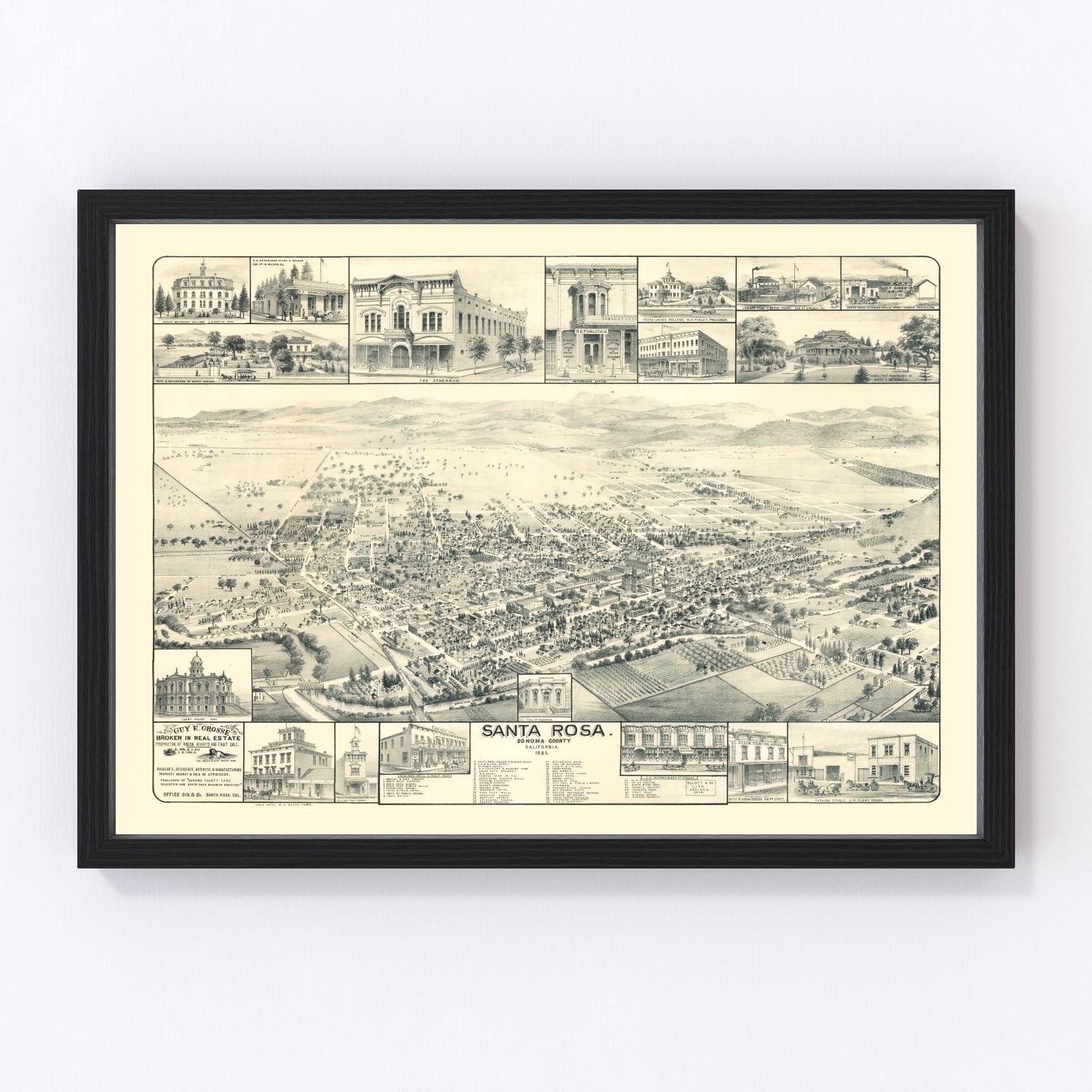 vintage map of Santa Rosa, California, 1885
