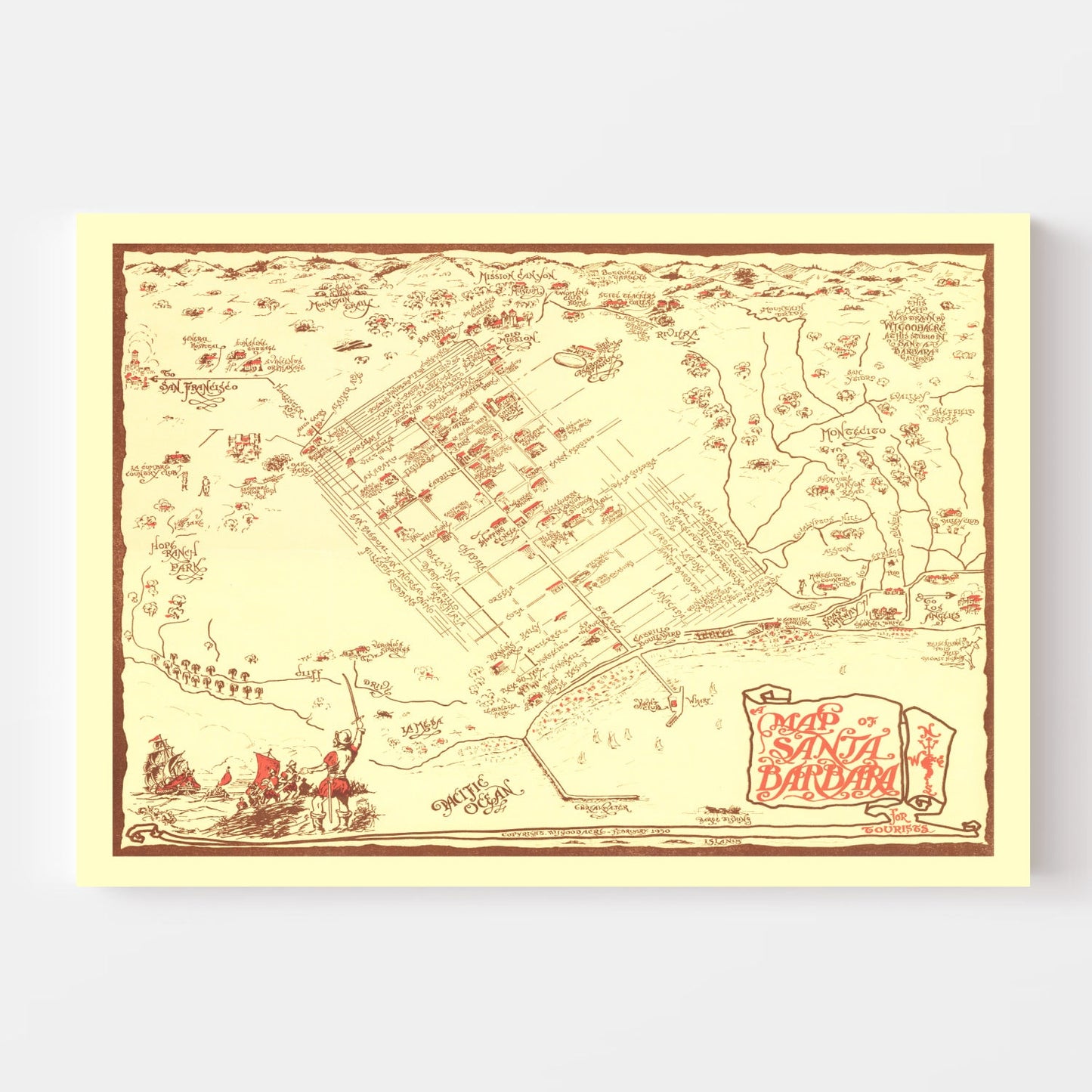 Vintage Map of Santa Barbara County, California, 1930