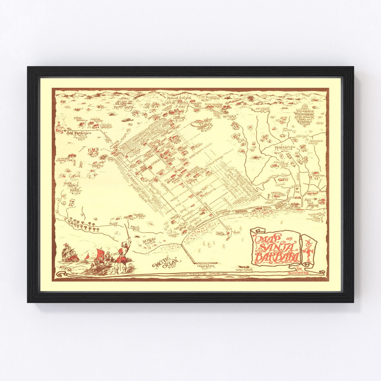 vintage map of Santa Barbara County, California, 1930