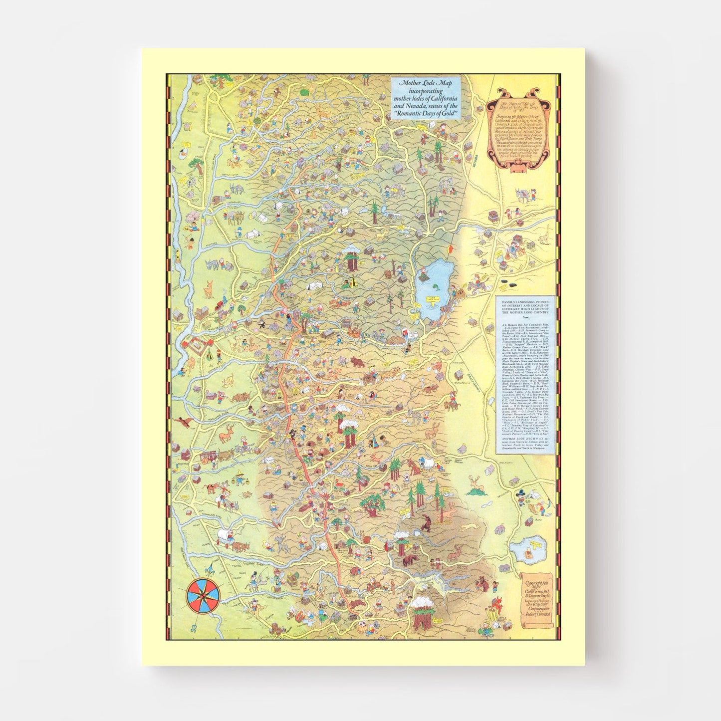 Vintage Map of Lake Tahoe and Gold Country, 1931