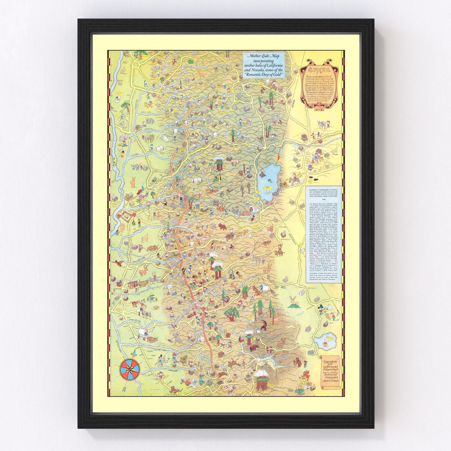 Vintage 1931 Lake Tahoe and Gold Country map California, digitally restored print