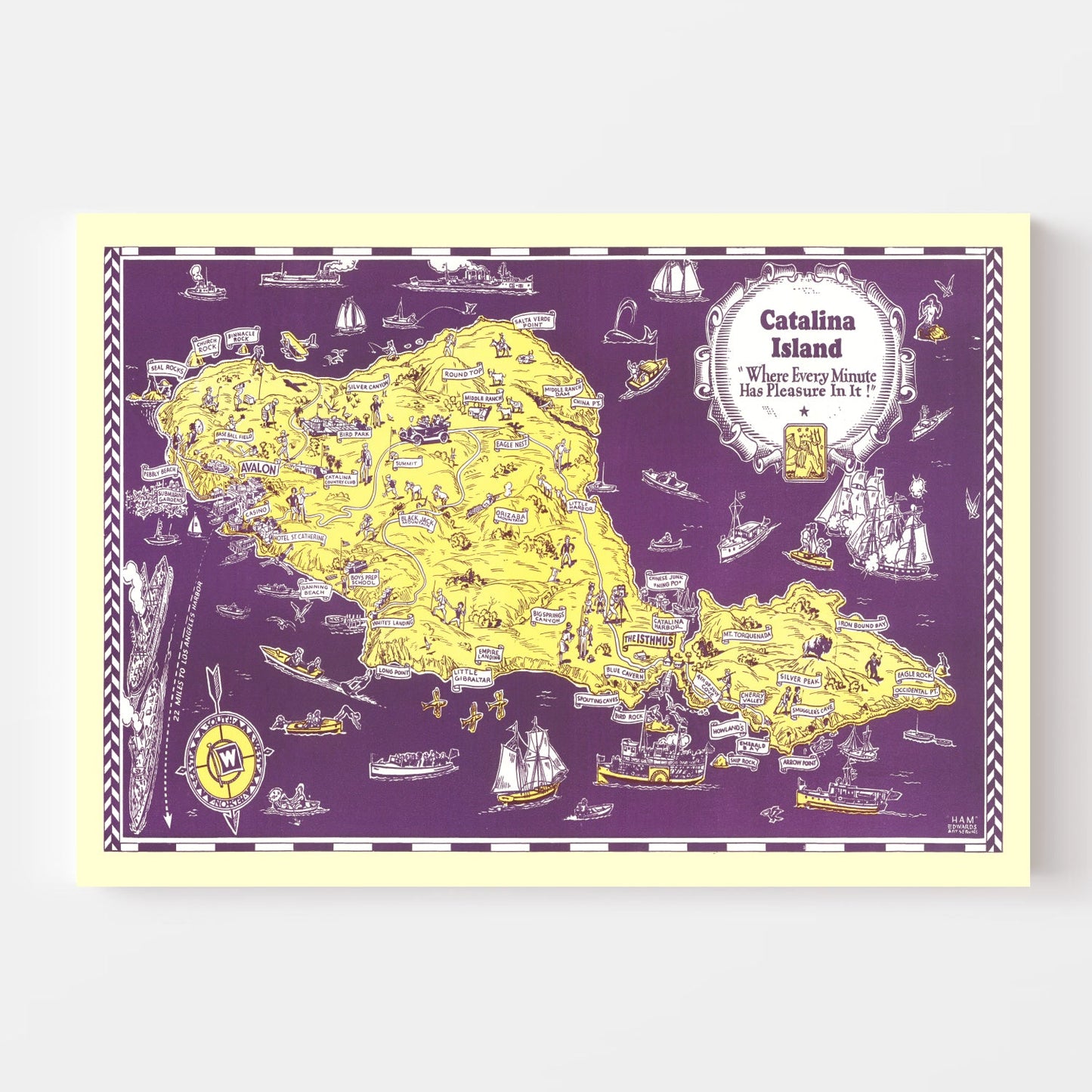 Vintage Catalina Island, California Map, 1931
