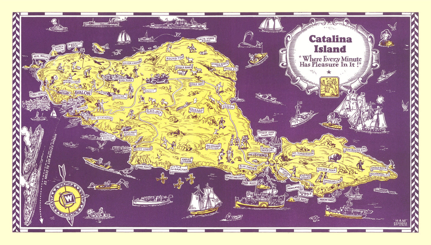 Vintage Catalina Island, California Map, 1931