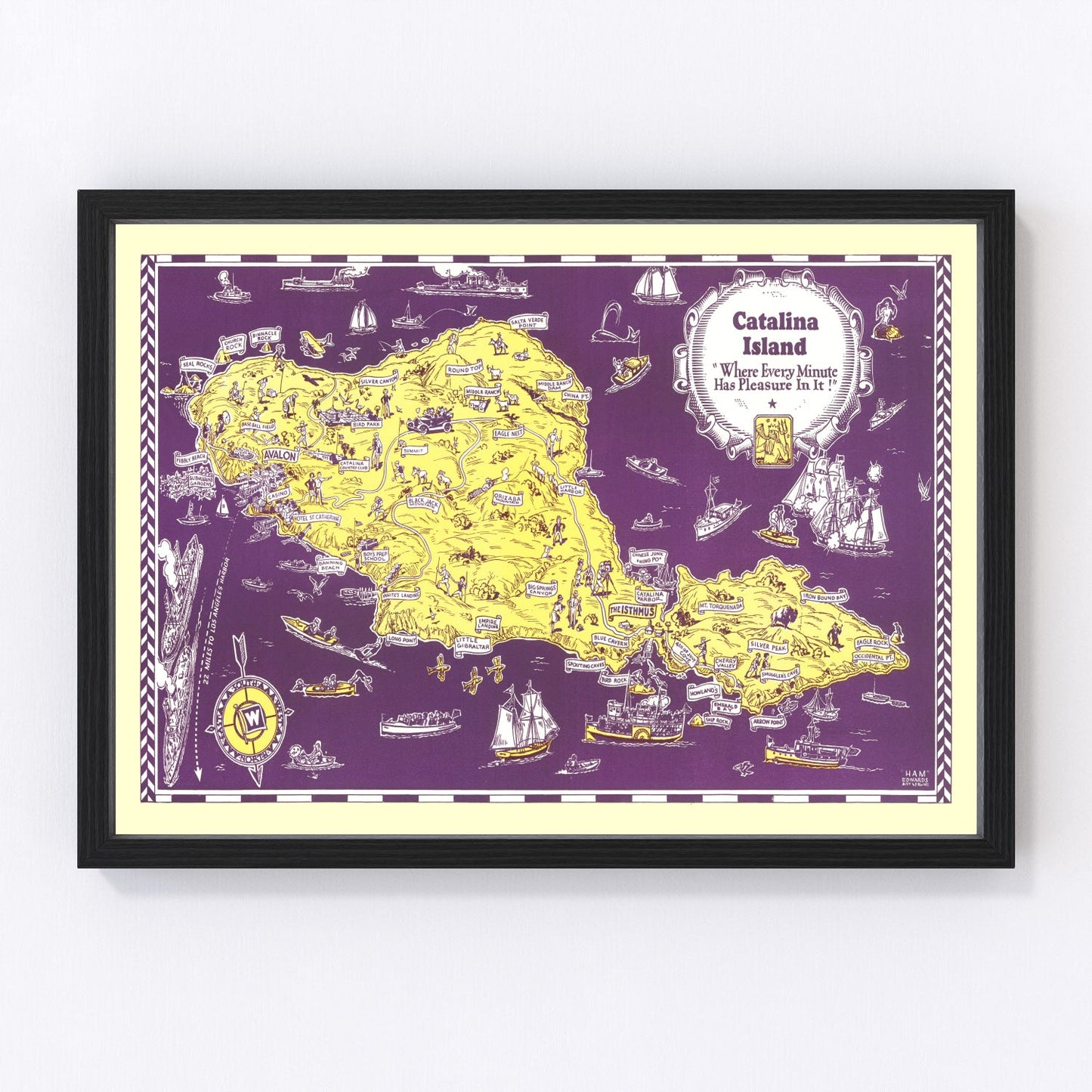 Restored vintage map of Catalina Island, California, 1931