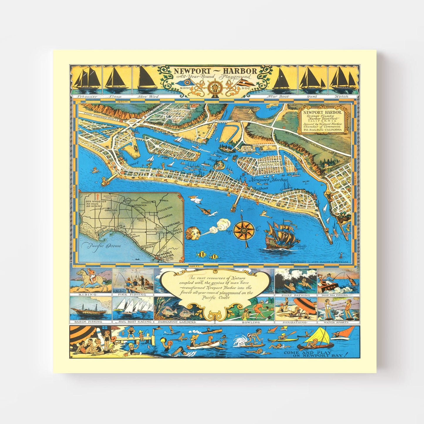 Vintage Map of Newport Harbor, Rhode Island, 1939