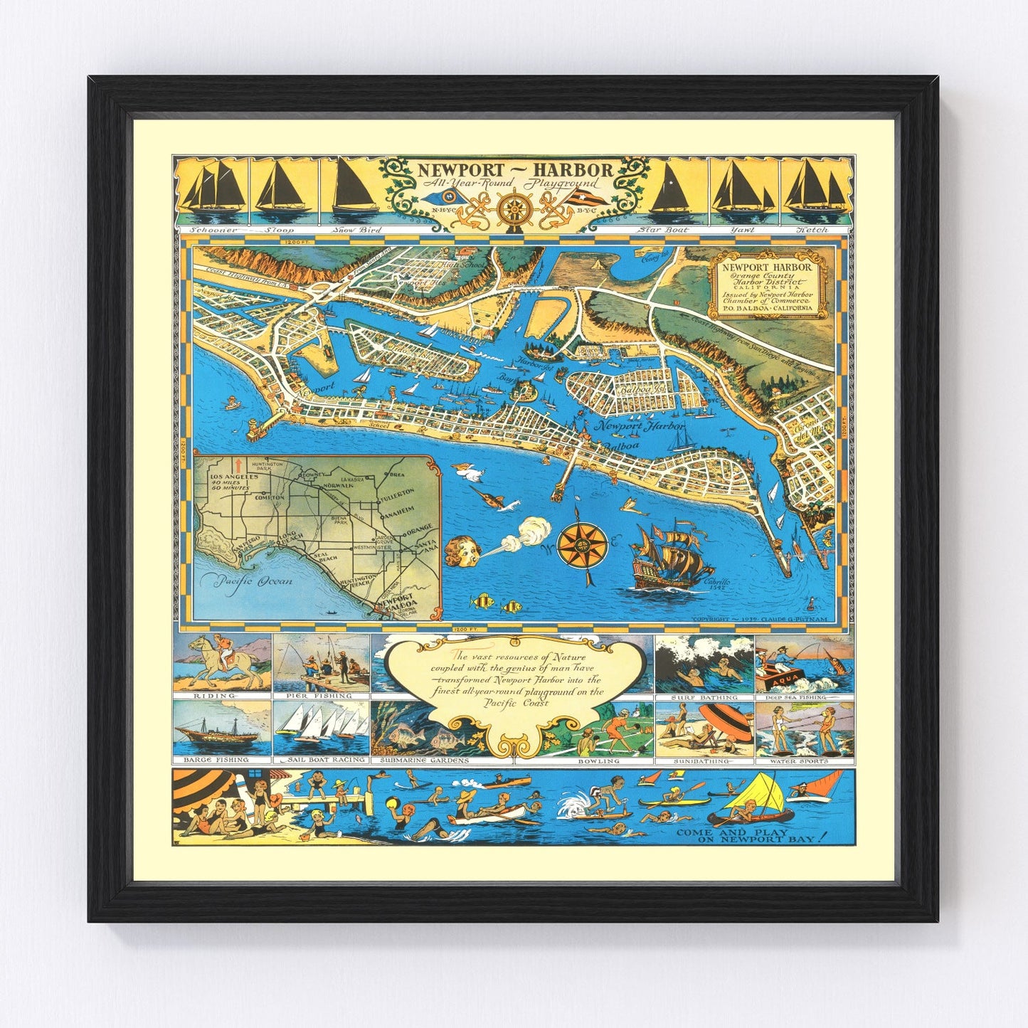 vintage map of Newport Harbor, Rhode Island, 1939