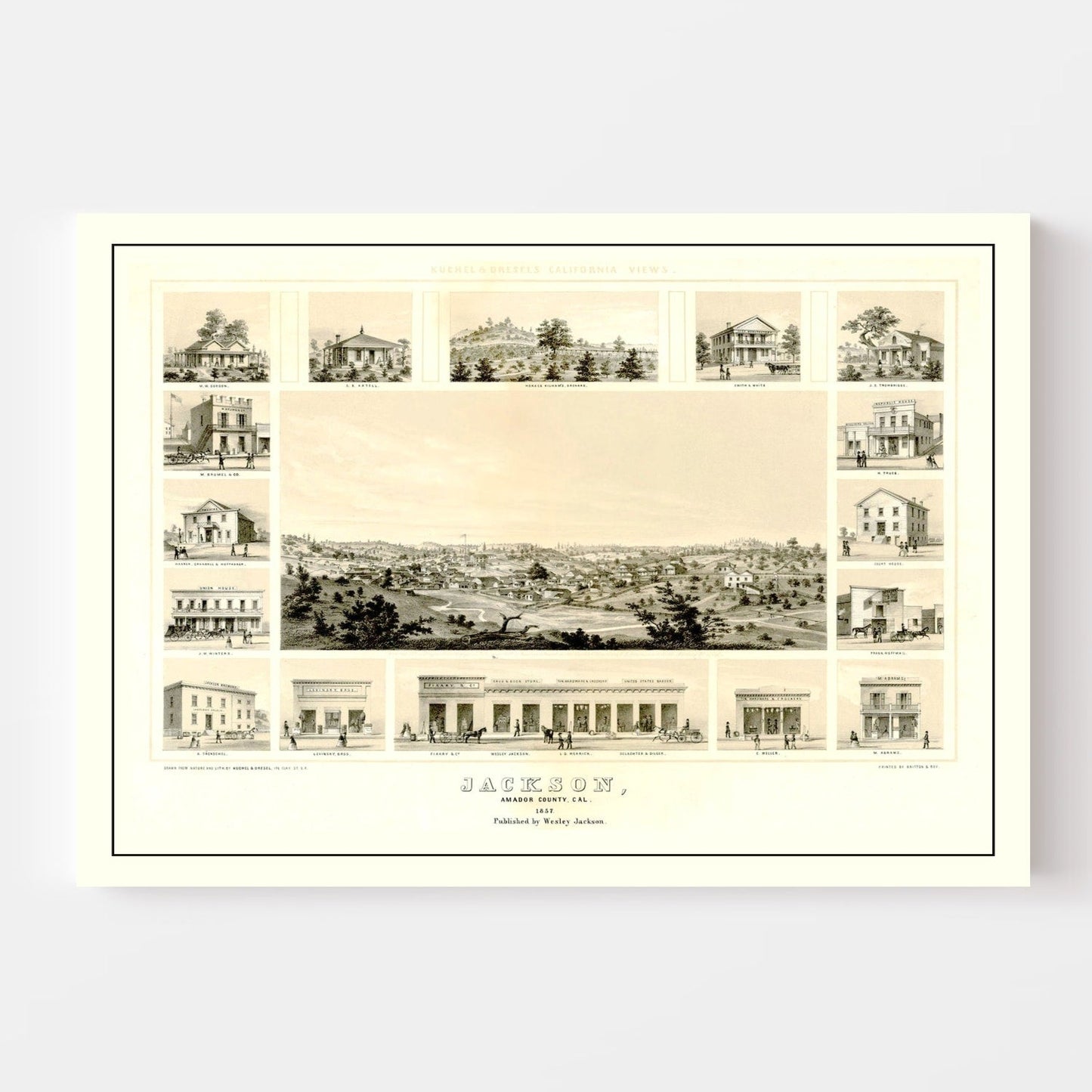 Vintage Map of Jackson, Amador County, California, 1857