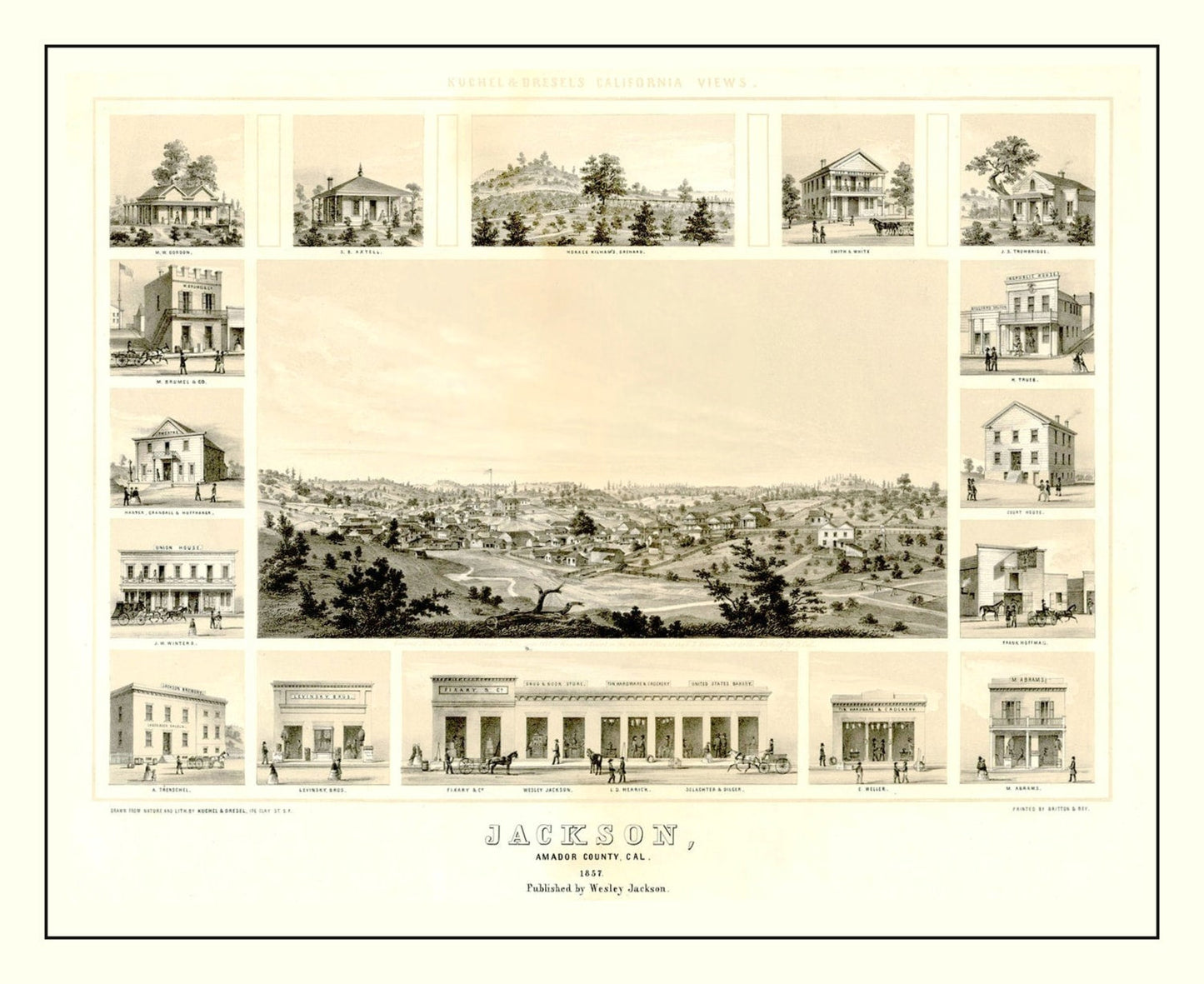Vintage Map of Jackson, Amador County, California, 1857