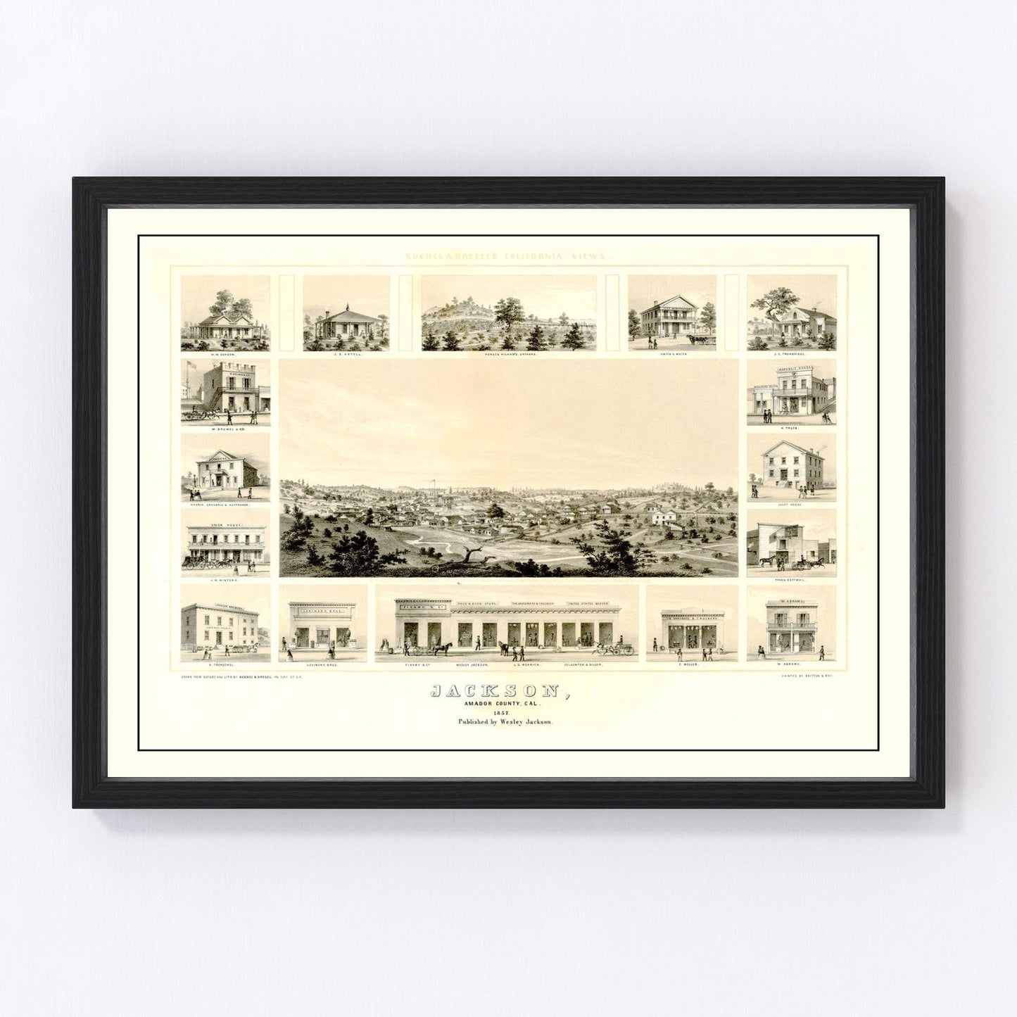 Vintage map of Jackson, Amador County, California, 1857