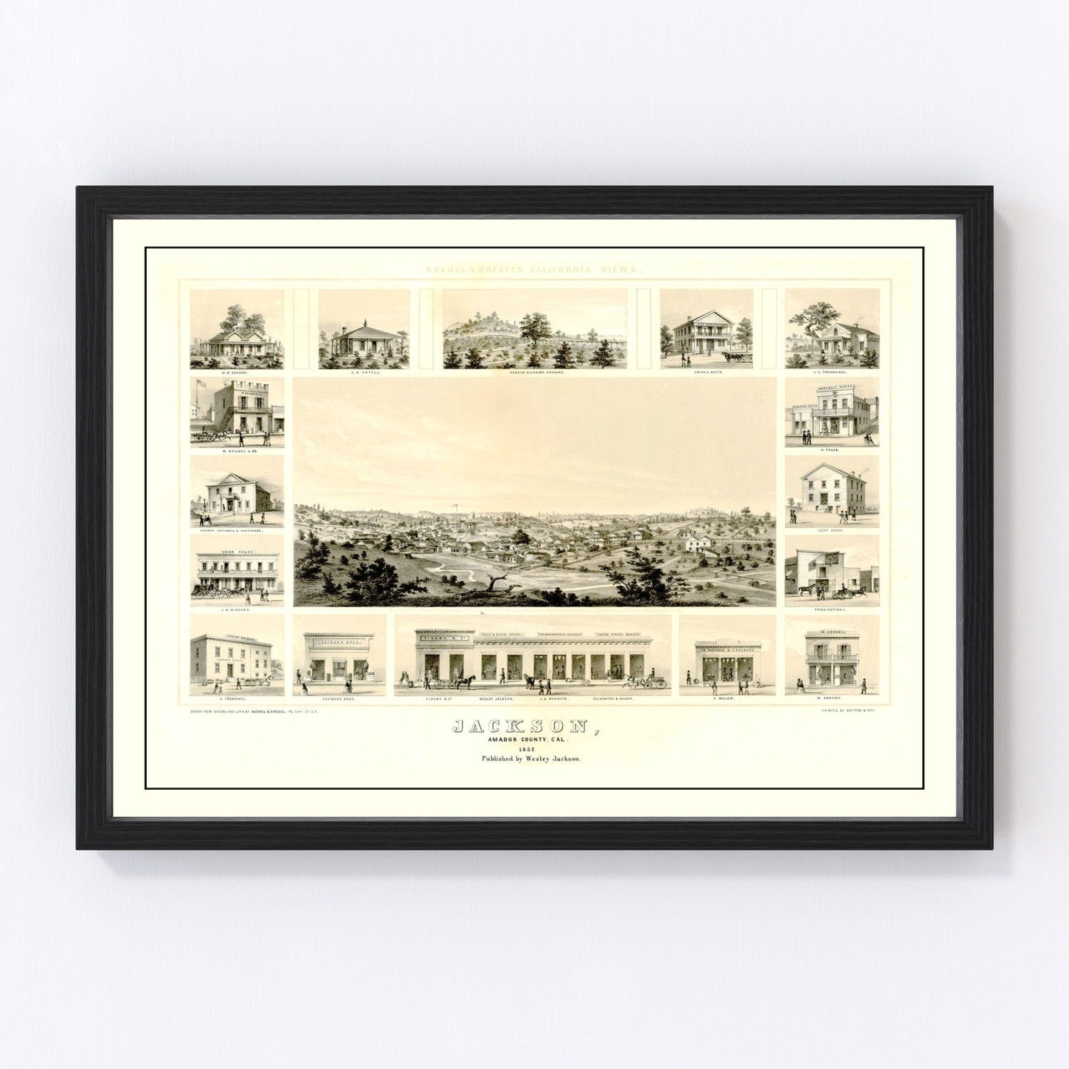 Vintage map of Jackson, Amador County, California, 1857