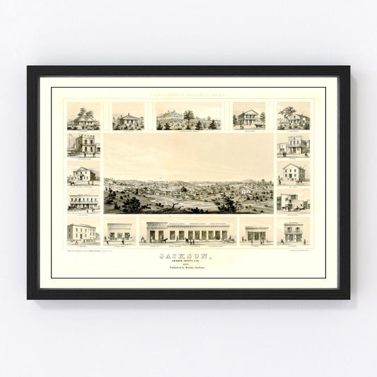 Vintage map of Jackson, Amador County, California, 1857