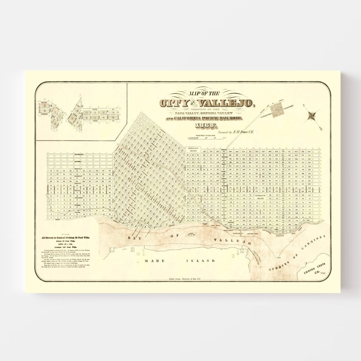 Vintage Map of Vallejo, California, 1868