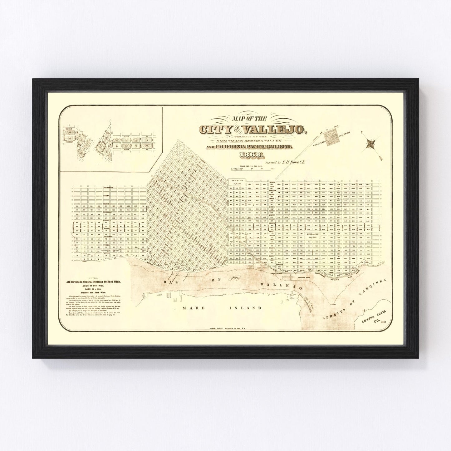 Vintage map of Vallejo, California, 1868