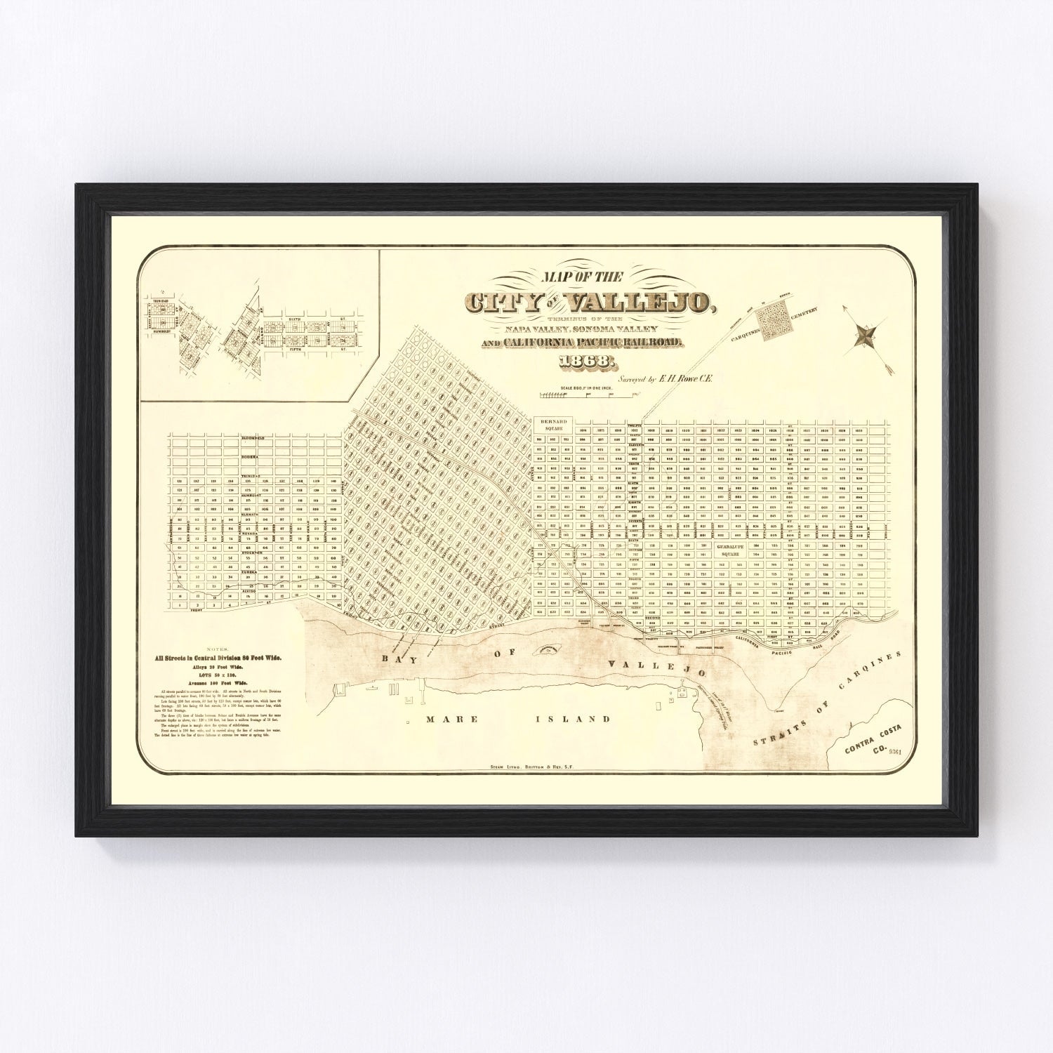 Vintage map of Vallejo, California, 1868